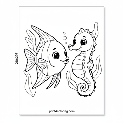 Ocean Buddies: Angelfish and Seahorse Friends - free printable coloring page