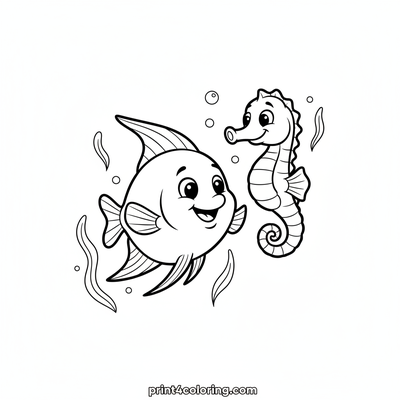 Ocean Pals: Angelfish and Seahorse Friendship