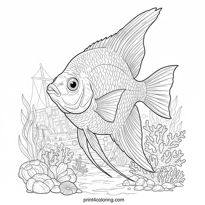 Angelfish's Sunken Treasure Discovery - free printable coloring page