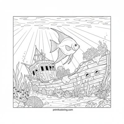 Graceful Angelfish Shipwreck Discovery - free printable coloring page