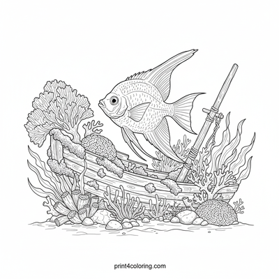 Angelfish Adventure: Shipwreck Explorer - free printable coloring page