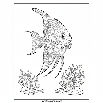 Elegant Angelfish in Anemone Bloom - free printable coloring page