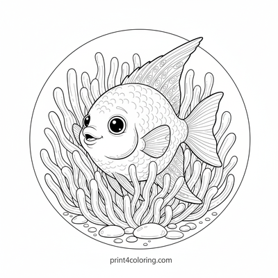 Elegant Angelfish in Anemone Garden - free printable coloring page