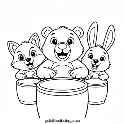 Happy Animal Bongo Band - free printable coloring page