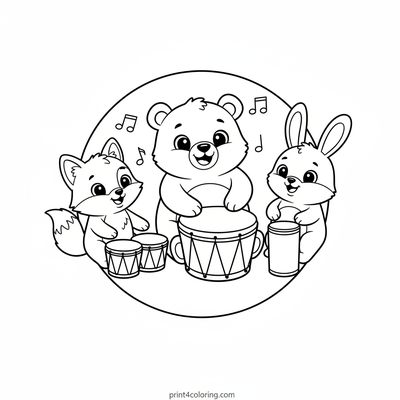 Happy Forest Friends Bongo Band - free printable coloring page
