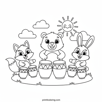 Forest Friends' Rhythm Party - free printable coloring page
