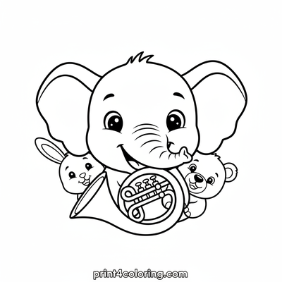 Jovial Elephant's Musical March - free printable coloring page