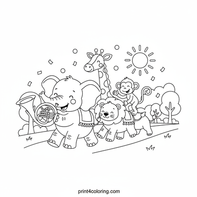 The Elephant's Grand Musical Parade - free printable coloring page
