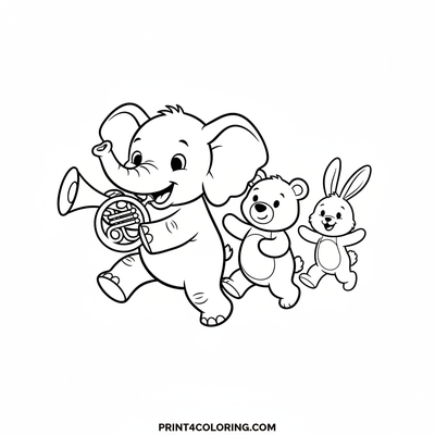 Jumbo's Joyful French Horn Parade - free printable coloring page