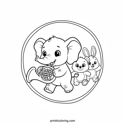 The Jolly Elephant's French Horn Parade - free printable coloring page