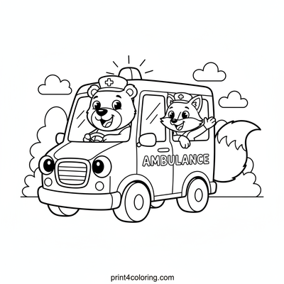 Bear & Fox Paramedics to the Rescue! - free printable coloring page