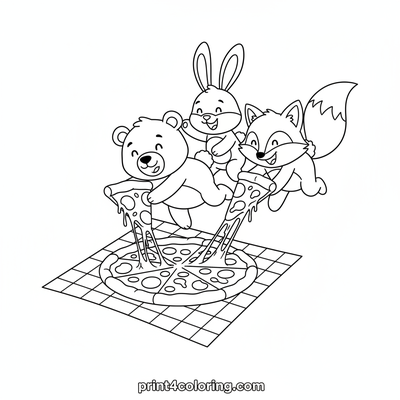 Animal Pizza Party Pile-Up - free printable coloring page