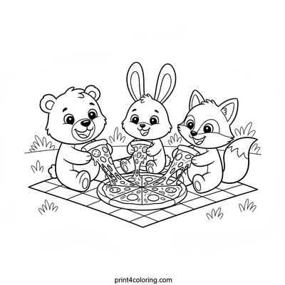 Animal Pizza Party Fun - free printable coloring page