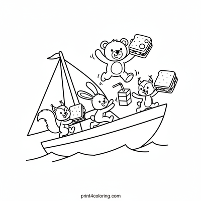 Happy Harbor Animal Picnic Cruise - free printable coloring page