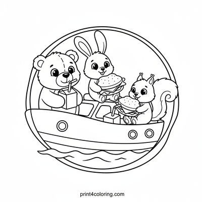 Cozy Animal Yacht Picnic - free printable coloring page