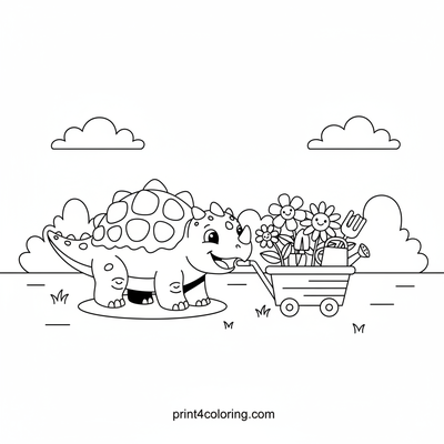 Ankylosaurus's Blooming Garden Adventure - free printable coloring page