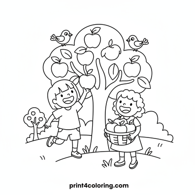Apple Picking Pals - free printable coloring page