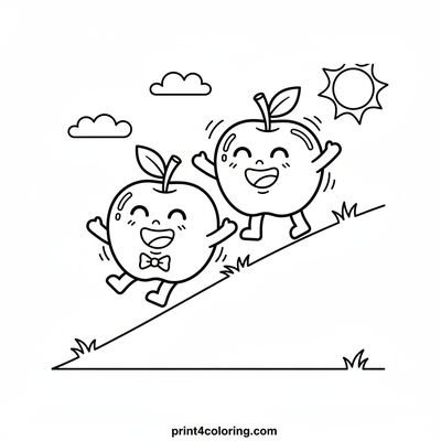 Apples on a Roll! A Giggling Adventure - free printable coloring page