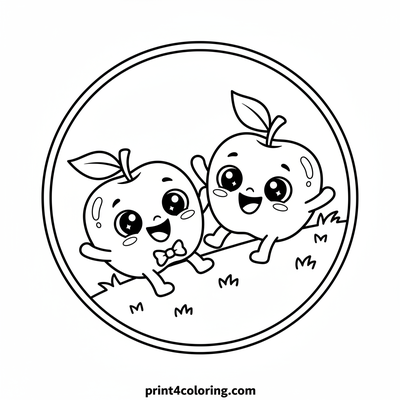 Giggling Apples Rolling Fun - free printable coloring page