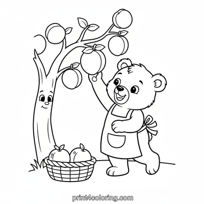 Apricot Harvest Fun: Bear Cub's Sweet Pick - free printable coloring page