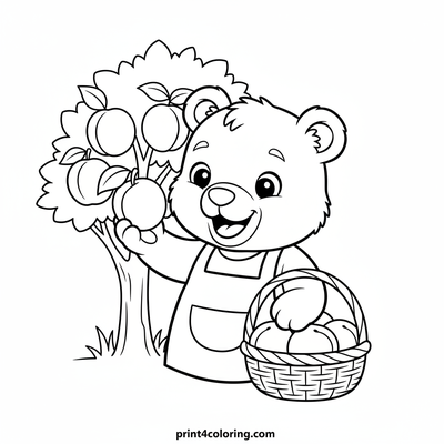 Little Bear's Apricot Harvest - free printable coloring page