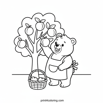Little Bear's Apricot Harvest - free printable coloring page