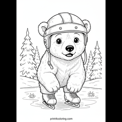 Arctic Cub's Icy Debut: First Skate Adventure - free printable coloring page