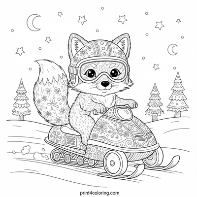 Arctic Fox's Cozy Snowmobile Adventure - free printable coloring page