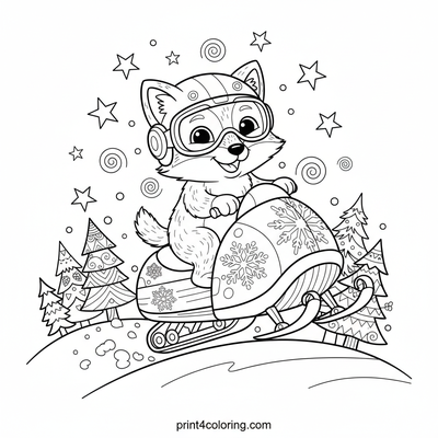 Arctic Fox's Snowy Snowmobile Adventure - free printable coloring page