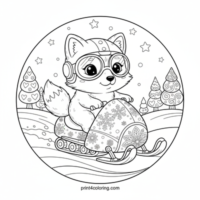 Arctic Fox's Starry Snowmobile Adventure - free printable coloring page