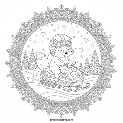 Arctic Fox's Patterned Snowmobile Journey - free printable coloring page