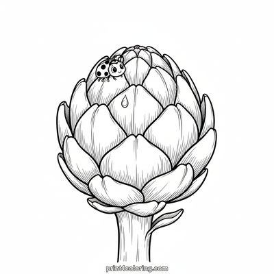 Botanical Friendship: Artichoke and Ladybug - free printable coloring page