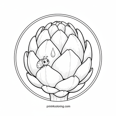 Cozy Artichoke Bud and Ladybug Friend - free printable coloring page