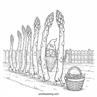 Asparagus Harvest Hustle: Gnome's Garden Parade - free printable coloring page