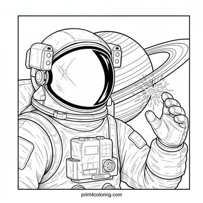 Astronaut's Saturn Ring Discovery - free printable coloring page