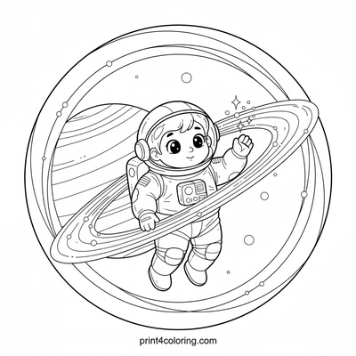 Cozy Astronaut's Saturn Ring Discovery - free printable coloring page