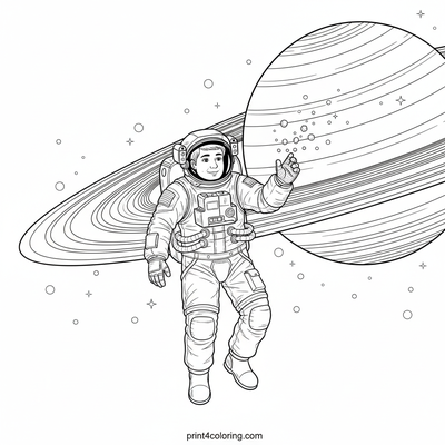 Astronaut's Ring Odyssey - free printable coloring page