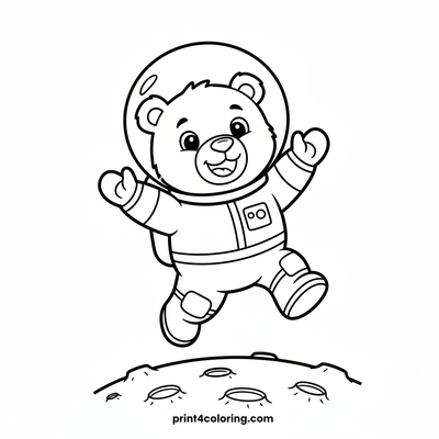 Cosmic Bear's Moon Bounce - free printable coloring page