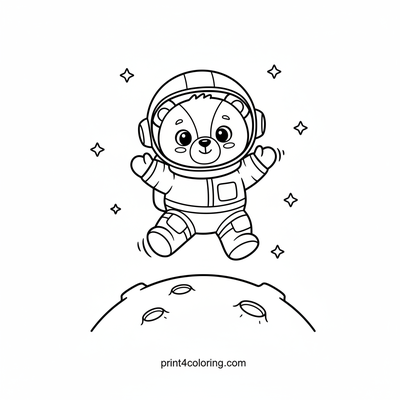 Cozy Astronaut Bear's Lunar Leap - free printable coloring page