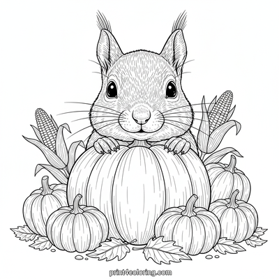 Autumn's Abundant Harvest: A Squirrel's Delight - free printable coloring page