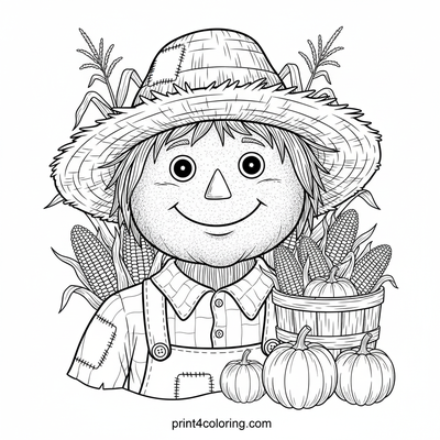 Scarecrow's Sunny Cornfield Harvest - free printable coloring page