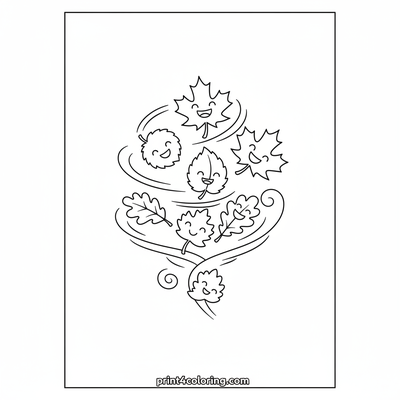 Happy Twirling Autumn Leaves - free printable coloring page