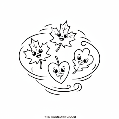 Whimsical Wind and Twirling Leaves - free printable coloring page
