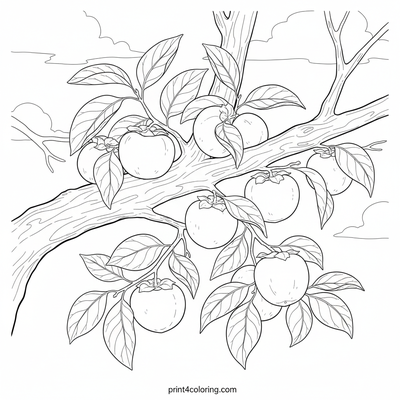 Golden Harvest Persimmon Branch - free printable coloring page