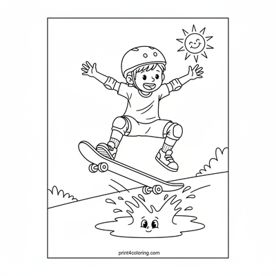 Sunny Skateboard Leap - free printable coloring page