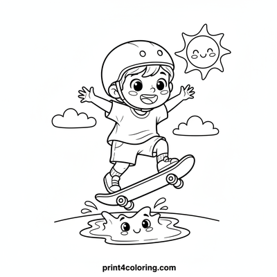 Joyful Skateboard Jump - free printable coloring page