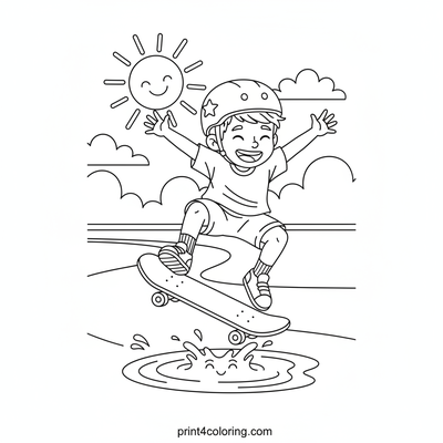 Skateboard Superstar's Sunny Leap - free printable coloring page