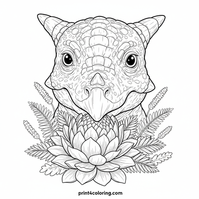 Baby Ankylosaurus's Gentle First Bloom - free printable coloring page