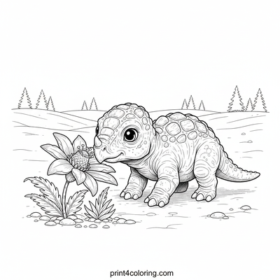 Baby Ankylosaurus's First Prehistoric Bloom - free printable coloring page