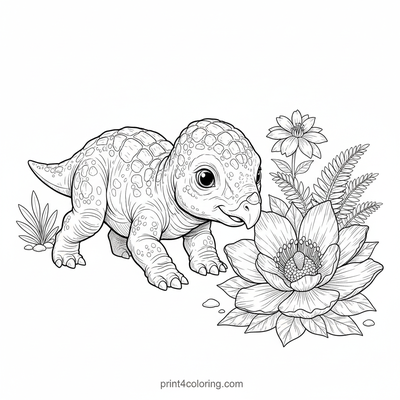 Baby Ankylosaurus's First Bloom - free printable coloring page